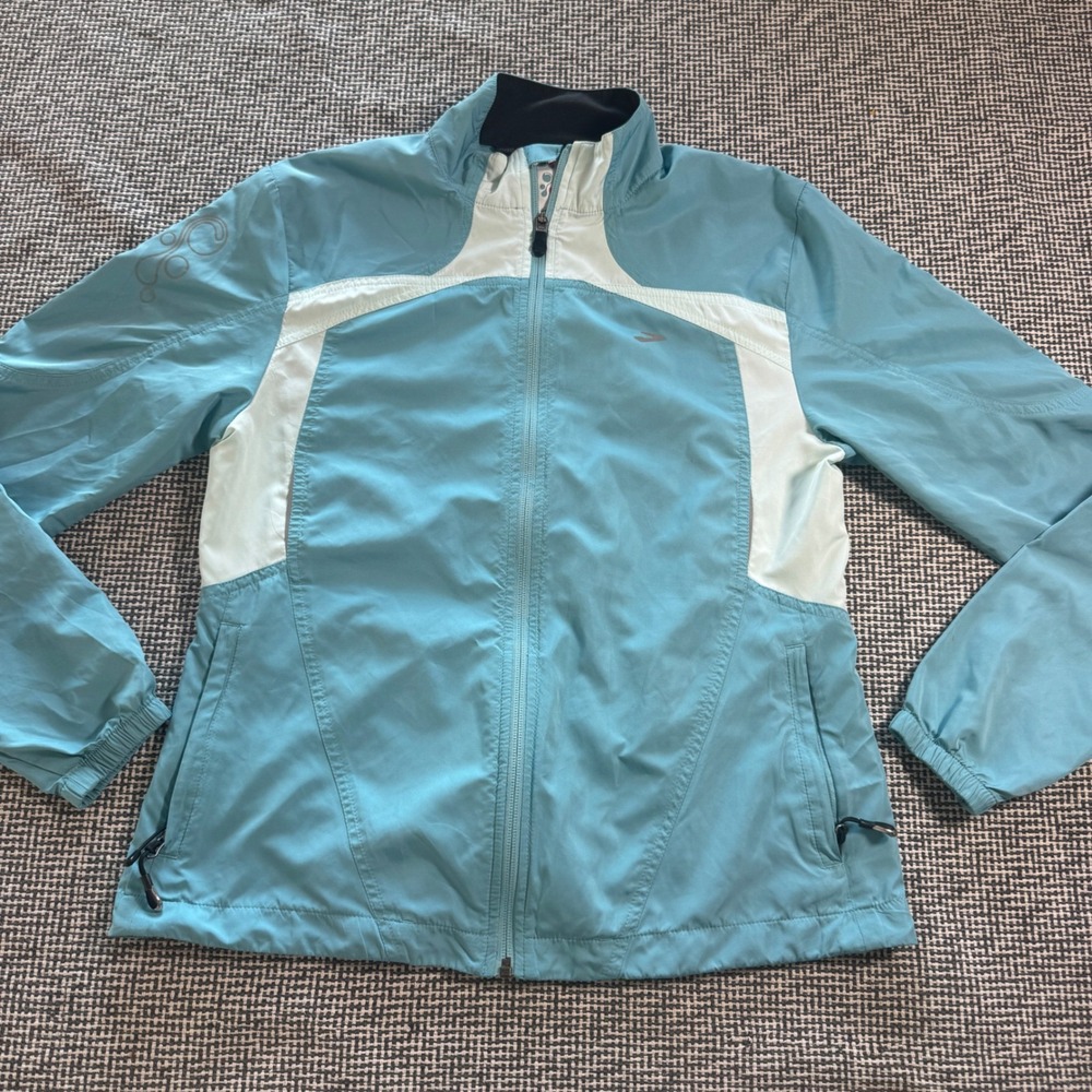 Brooks Shelter Technology Running Jacket Womens Medium Teal Blue Windbreaker Zip